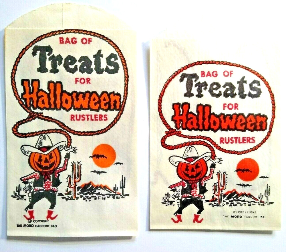 Halloween Treat Bags Lot Of 2 Different Dressed Goblins JOL Man Bats Western